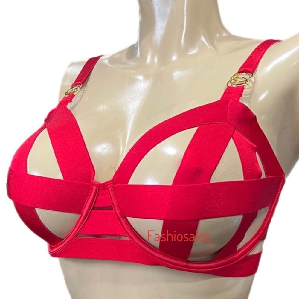 Victoria’s Secret Luxe Seriously Sexy Strappy Cage Balconette Bra Red 32B